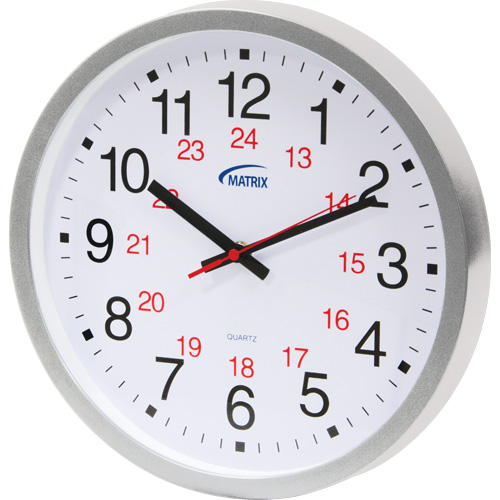 12/24 H Clock, Analog, Battery Operated, 12", Silver NRZ Safety Inc.