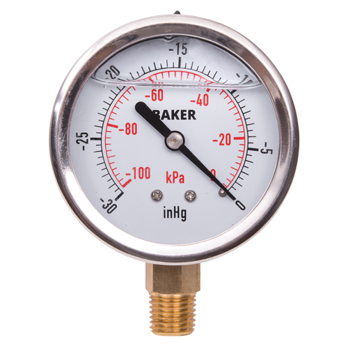 Pressure Gauges, 2-1/2" , 30" Hg-0" Vac., Bottom Mount, Liquid Filled Analogue NRZ Safety Inc.