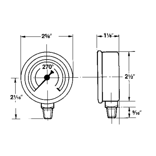 Pressure Gauges, 2-1/2" , 30" Hg-0" Vac., Bottom Mount, Liquid Filled Analogue NRZ Safety Inc.