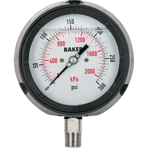 Manom&egrave;tre,  4-1/2", 0 - 15 psi/0 - 100 kPa, Fixation inf&eacute;rieure, Analogique rempli de liquide NRZ Safety Inc.