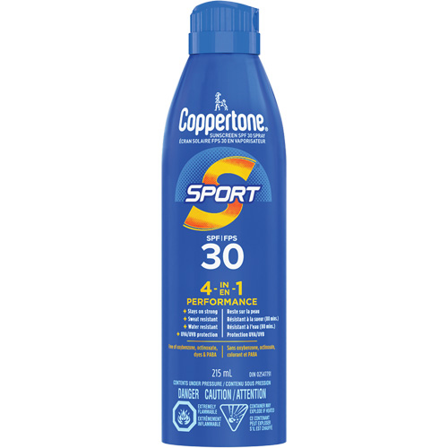 &eacute;cran solaire r&eacute;sistant &agrave; l'eau Sport, FPS 30, A&eacute;rosol NRZ Safety Inc.