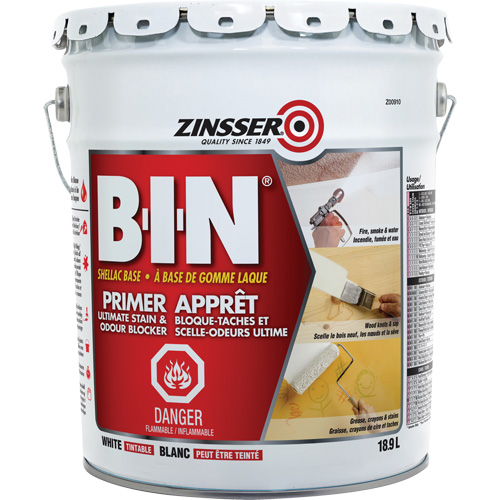 B-I-N&reg; Shellac-Base Sealer Primer, 18.9 L, Pail, Tintable White NRZ Safety Inc.