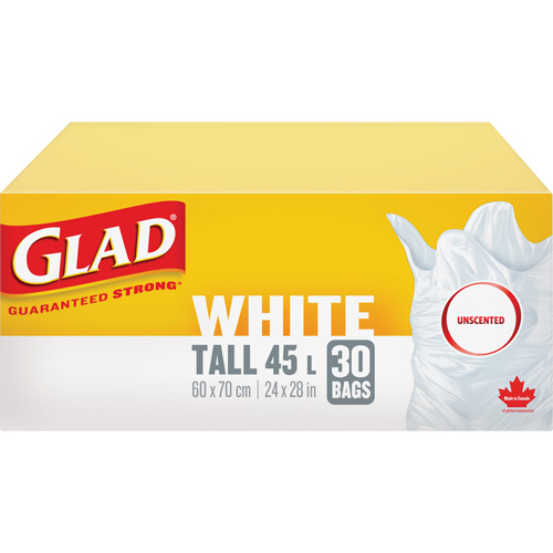 Sacs &agrave; ordures hauts 45 L sans parfum, R&eacute;gulier, 24" la x 28" lo, Blanc NRZ Safety Inc.