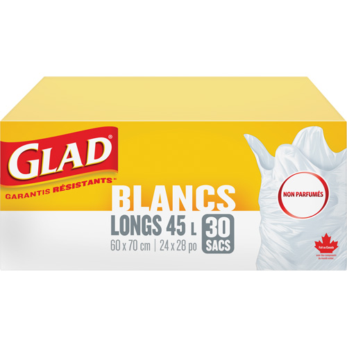 Sacs &agrave; ordures hauts 45 L sans parfum, R&eacute;gulier, 24" la x 28" lo, Blanc NRZ Safety Inc.