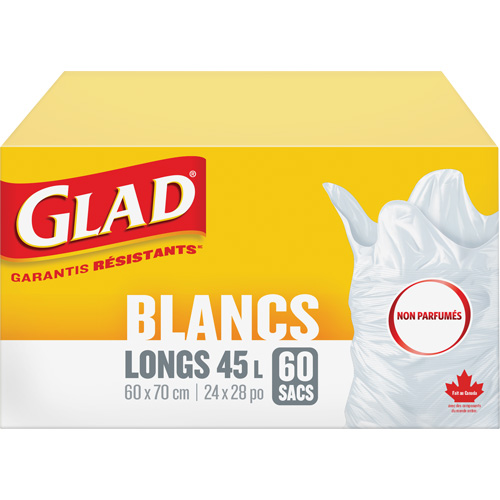 Sacs &agrave; ordures hauts 45 L sans parfum, R&eacute;gulier, 24" la x 28" lo, Blanc NRZ Safety Inc.