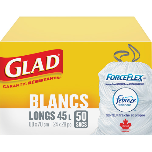 Tall 45L Febreze Garbage Bags, Regular, 24" W x 28" L, White NRZ Safety Inc.