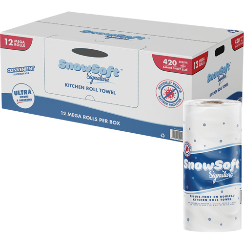 Snow Soft Signature Kitchen Towel Roll, 2 Ply, 420 Sheets/Roll, 4.5" W, 11" L NRZ Safety Inc.