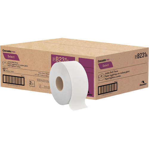 Pro Select&reg; Toilet Paper, Jumbo Roll, 2 Ply, 750' Length, White NRZ Safety Inc.