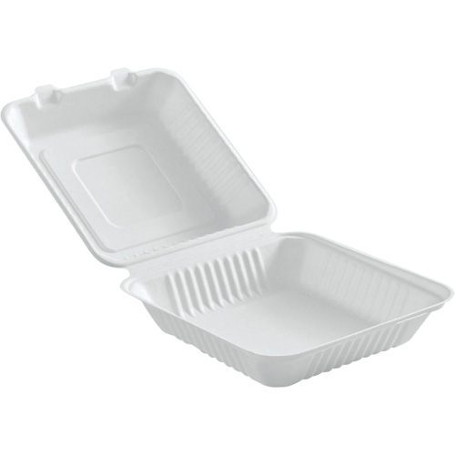 Contenants &agrave; charni&egrave;re pour nourriture compostable, Bagasse, Carr&eacute;e NRZ Safety Inc.