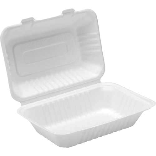 Compostable Hinged Food Containers, Bagasse, Rectangular NRZ Safety Inc.