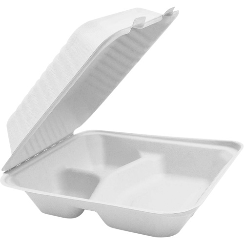 Compostable Hinged Food Containers with Compartments, Bagasse, Square NRZ Safety Inc.