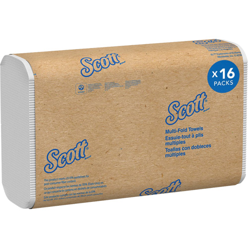 Scott&reg; 100% Recycled Fiber Multifold Paper Towels, 1 Ply, 9-2/5" L x 9-1/5" W, 250 /Pack NRZ Safety Inc.