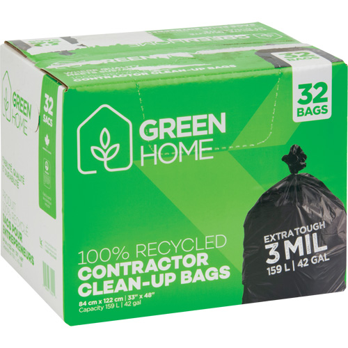 Green Home Garbage Bags, Strong, 33" W x 48" L, 3 mils, Black, 159 L (42 Gal.) Capacity NRZ Safety Inc.