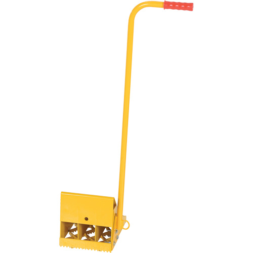 Cale de roue avec poign&eacute;e ergonomique, Acier, Jaune, 8" la x 10-3/4" p x 9-1/8" h NRZ Safety Inc.