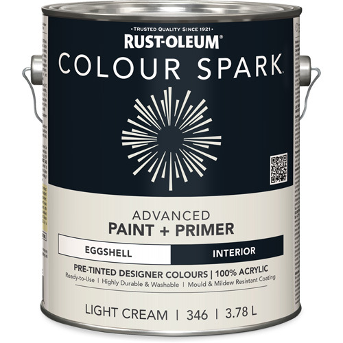Colour Spark Interior Pre-Tinted Paint + Primer Wall Paint, White Cotton, Semi-Gloss, 3.78 L, Gallon NRZ Safety Inc.
