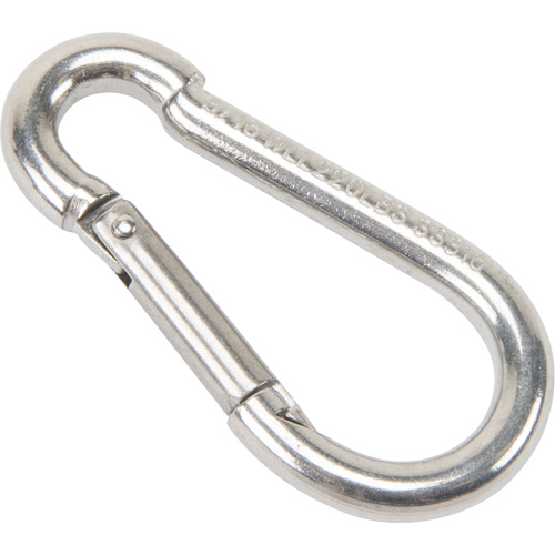 Stainless Steel Snap Hook, 220 lbs (0.11 tons) Working Load Limit, 3/16" Size, 5/16" Eye NRZ Safety Inc.