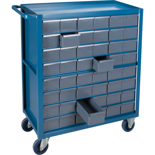 Chariot &agrave; tablette avec tiroir, 1200 lb Capacit&eacute;, Acier, 18" x la, 35" x ha, 36" p, Roues en Caoutchouc, Enti&egrave;rement soud&eacute;, 48 tirroirs NRZ Safety Inc.