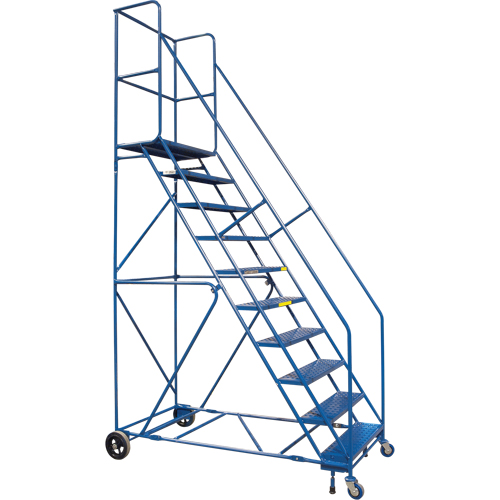 Escabeau roulant certifi&eacute; par la CSA avec pied verrouillable, 10 marches, Largeur de la marche 30", Hauteur de la plateforme 89", Acier NRZ Safety Inc.