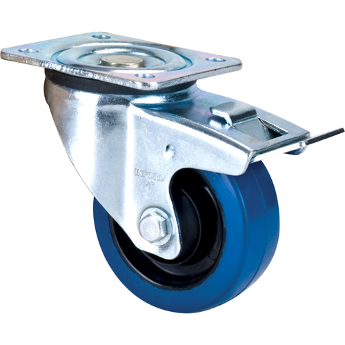 Blue Caster, Swivel with Brake, 4" (101.6 mm), Rubber, 350 lbs. (158.8 kg.) NRZ Safety Inc.