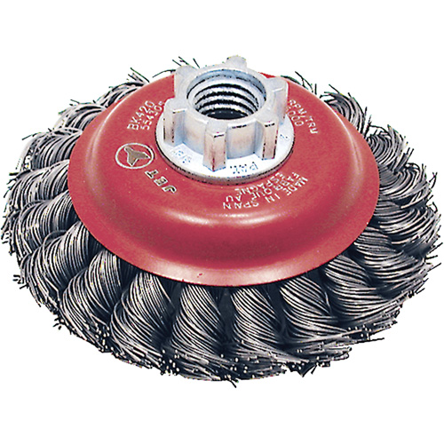 Brosse conique &agrave; fils torsad&eacute;s BK420T, Dia. 4", Fils 0,02", Arbre 5/8"-11, Acier NRZ Safety Inc.