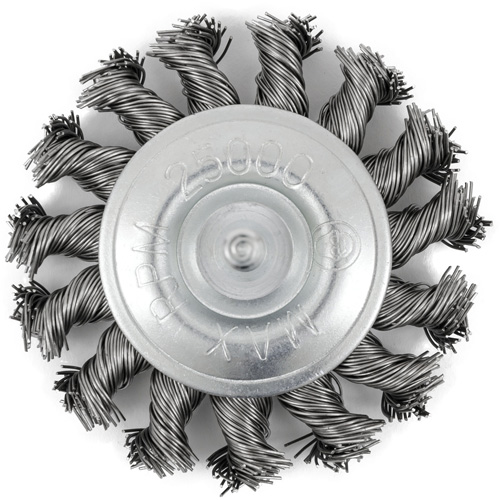 Brosse radiale &agrave; fils nou&eacute;s torsad&eacute;s mont&eacute; sur mandrin, Dia. 3", Fils 0,02", Arbre 1/4", Acier inoxydable NRZ Safety Inc.