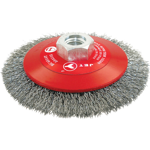 High-Performance Bevel Crimped Conical Brush, 4-1/2" Dia., 0.014" Fill, 5/8"-11 Arbor, Steel NRZ Safety Inc.