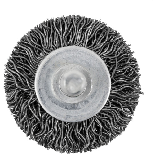 Brosse radiale &agrave; fils cr&ecirc;p&eacute;s mont&eacute; sur mandrin 126, 1-1/2", Fils 0,02", Tige 1/4" NRZ Safety Inc.