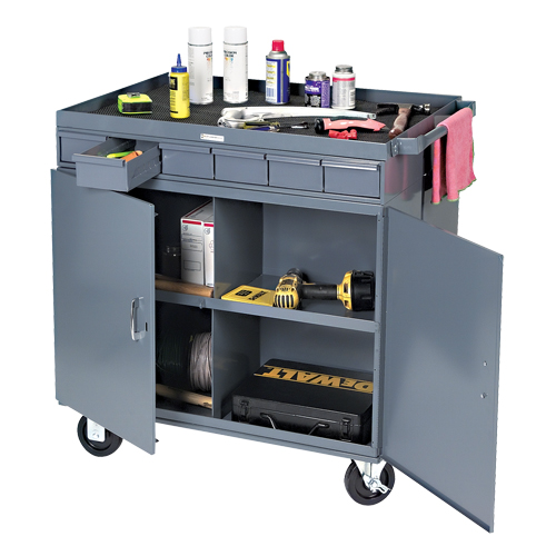 Poste de travail &agrave; deux c&ocirc;t&eacute;s mobile et robuste, 1200 lb Capacit&eacute;, Acier, 34" x la, 34" x ha, 24" p, Enti&egrave;rement soud&eacute;, 6 tirroirs NRZ Safety Inc.