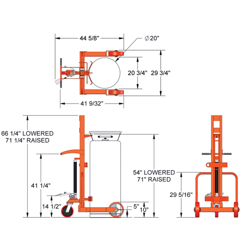 Grand chariot hydraulique HLCC pour bouteille de gaz liquide, Roues Polyur&eacute;thane, Base de 20" la x 20" p, 1000 lb NRZ Safety Inc.