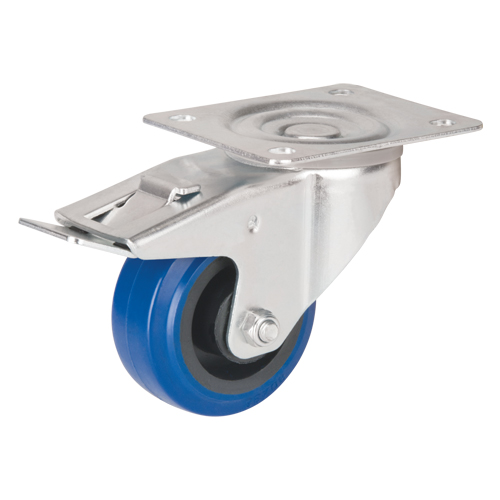 Blue Caster, Swivel with Brake, 3" (76 mm), Rubber, 285 lbs. (129 kg.) NRZ Safety Inc.