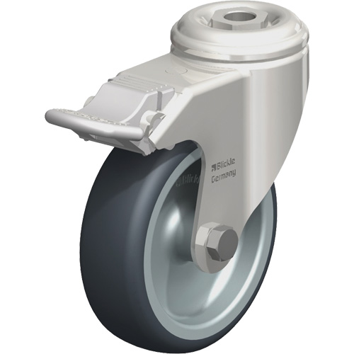 Stainless Steel Thermoplastic Elastomer Caster, Swivel with Brake, 4" (102 mm) Dia., 240 lbs. (108 kg.) Capacity NRZ Safety Inc.