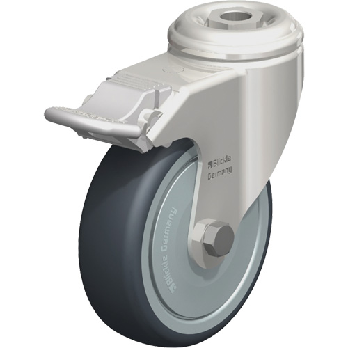 Stainless Steel Thermoplastic Elastomer Caster, Swivel with Brake, 4" (102 mm) Dia., 240 lbs. (108 kg.) Capacity NRZ Safety Inc.