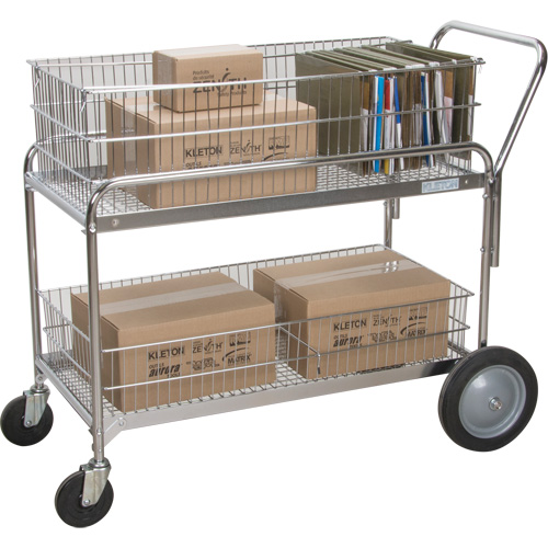 Chariot de bureau en treillis m&eacute;tallique pour le courrier, 250 lb Capacit&eacute;, Chrome, 23" p x 42" la x 38" h, Chrom&eacute; NRZ Safety Inc.