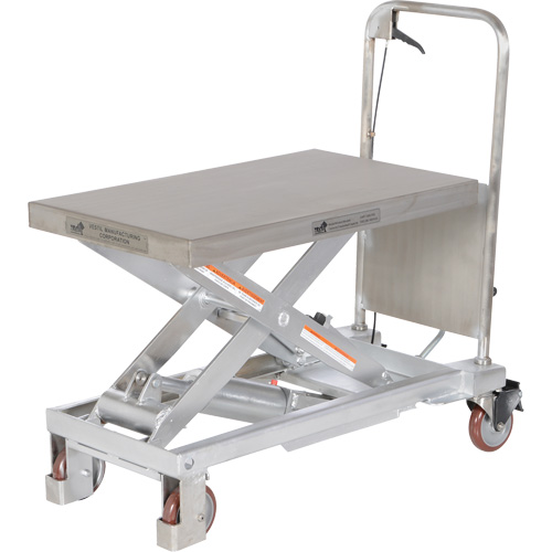Table &eacute;l&eacute;vatrice hydraulique manuelle &agrave; ciseaux, 32-1/2" lo x 19-1/2 la, Partiellement en acier inoxydable, Capacit&eacute; 1000 lb NRZ Safety Inc.