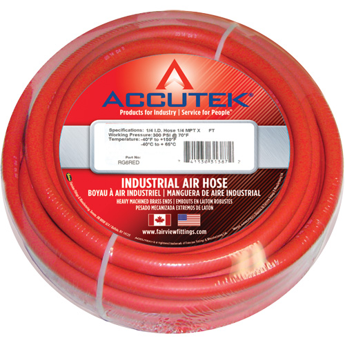 Red EPDM Industrial Air Hose Assembly, Air, Rubber, 1/2" dia. x 50', 200 psi, 1/2 NPT NRZ Safety Inc.
