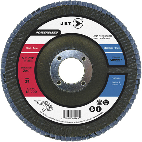 Disque &agrave; lamelles POWERBLEND, 5" x 7/8", Type 29, Grain Z40, Alumine de zirconium NRZ Safety Inc.