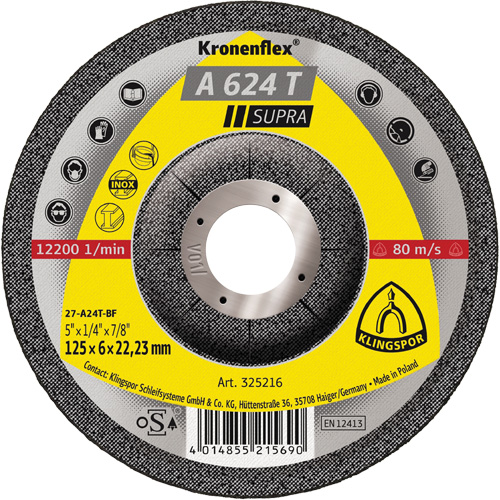 A 624 T Supra Kronenflex&reg; Grinding Disc, 5" x 1/4", 7/8" Arbor NRZ Safety Inc.