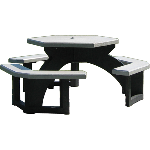 Tables de pique-nique hexagonales en plastique recycl&eacute;, 78" lo x 78" la, Gris NRZ Safety Inc.