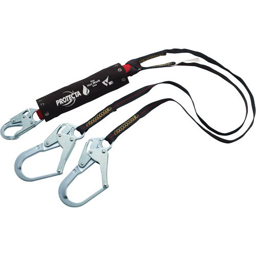 PRO Shock-Absorbing Lanyard, 6', Rebar Hook Center, Snap Hook Leg Ends, Kevlar&reg; NRZ Safety Inc.