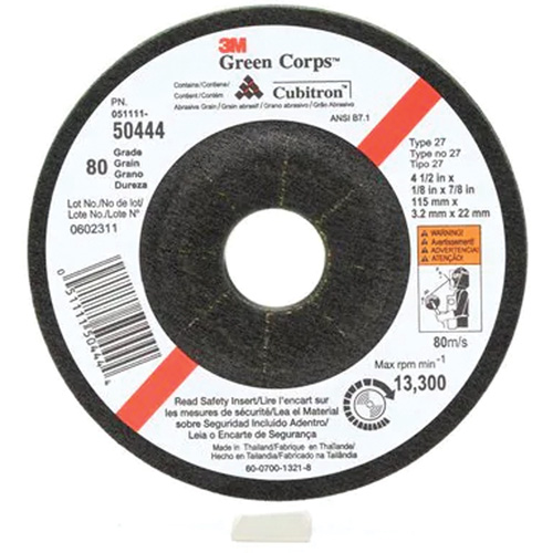 Green Corps Flexible Grinding Wheel, 4-1/2" x 1/8", 7/8" Arbor, Ceramic, Type 27 NRZ Safety Inc.