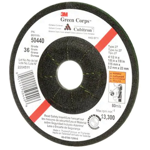 Green Corps Flexible Grinding Wheel, 4-1/2" x 1/8", 7/8" Arbor, Ceramic, Type 27 NRZ Safety Inc.