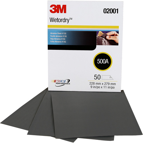 Feuille abrasive 411Q Wetordry, 9" x11", Grain 500, Carbure de silicium NRZ Safety Inc.