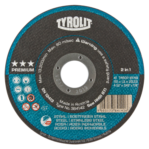Meule &agrave; tronçonner 2-en-1 de premi&egrave;re qualit&eacute; Thincut, 4-1/2" x 0,045", Arbre de 7/8", Type 1, Oxyde d'aluminium, 13 300 Tr/min NRZ Safety Inc.