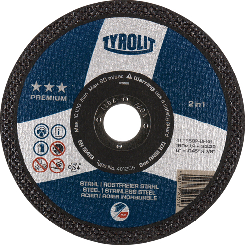 Premium 2 In 1 Thincut Cut-Off Wheel, 7" x 1/16", 7/8" Arbor, Type 1, Aluminum Oxide, 8600 RPM NRZ Safety Inc.