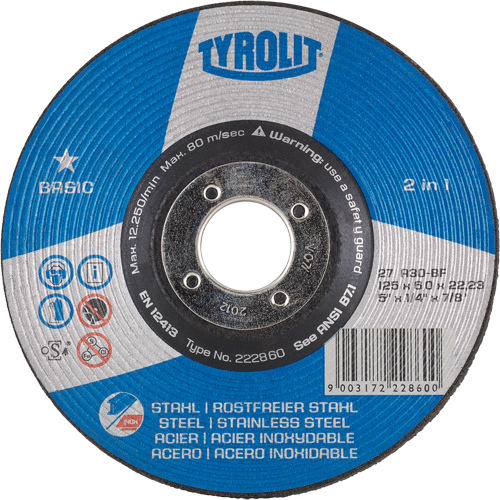 Basic 2-in-1 Grinding Wheel, 4-1/2" x 1/4", 7/8" Arbor, Type 27 NRZ Safety Inc.