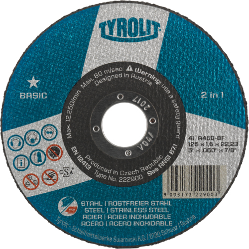 Basic 2 In 1 Cut-Off Wheel, 4-1/2" x 1/16", 7/8" Arbor, Type 1, Aluminum Oxide, 13300 RPM NRZ Safety Inc.