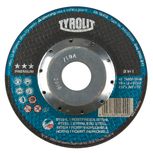 Premium 2 In 1 Thincut Cut-Off Wheel, 4-1/2" x 0.045", 7/8" Arbor, Type 27, Aluminum Oxide, 13300 RPM NRZ Safety Inc.
