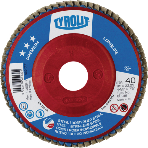 Disque &agrave; lamelles Long Life 4-1/2", 4-1/2" x 7/8", Type 27, Grain 40, Zirconium NRZ Safety Inc.