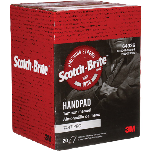 Scotch-Brite 7447 Hand Pads, Aluminum Oxide, 9" x 6", Very Fine Grit NRZ Safety Inc.
