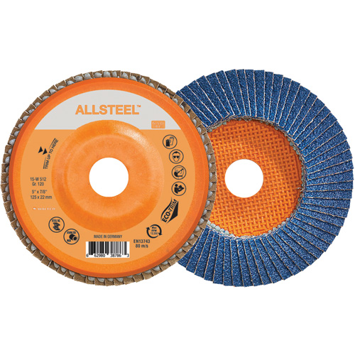 AllSteel Flap Disc, 5" x 7/8", Type 27, 120 Grit, Zirconia Alumina NRZ Safety Inc.